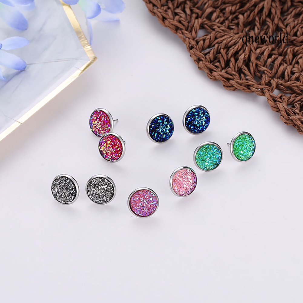 OW@ Women Round Starry Sky Ear Studs Stainless Steel Earrings Piercing Jewelry Gift