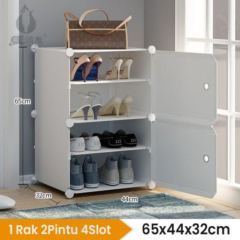 LEMARI SEPATU PLASTIK 2 PINTU 4 SUSUN
