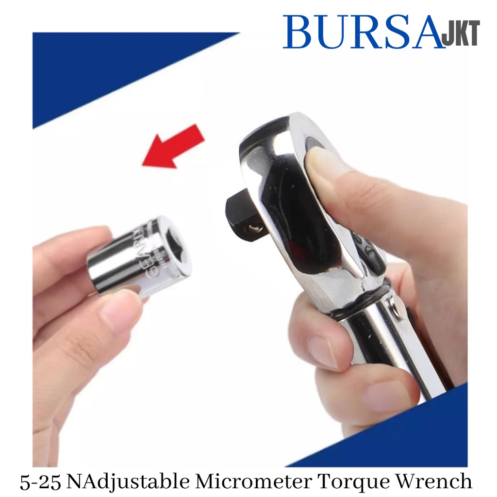 ADJUSTABLE TORQUE WRENCH 1/4 INCH 5 - 25 KUNCI MICROMETER MOMEN MOTOR