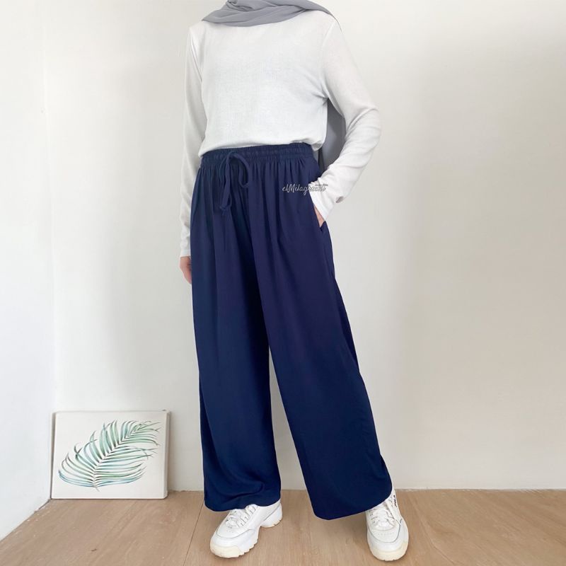 [BISA COD] Celana kulot Korea JUMBO premium Uniqllo Pants muat BB 60_80 kg-Senow black