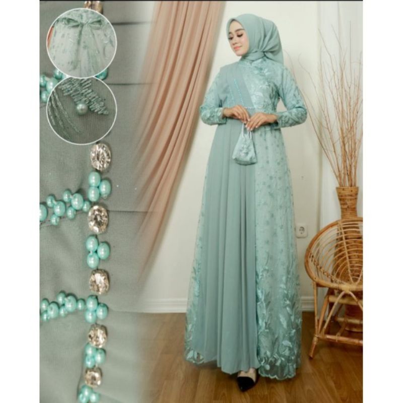 Gamis Pesta Brukat Jumbo Terbaru Baju Wanita Kondangan Abaya Kebaya Lamaran Dress Muslim Camila Kami