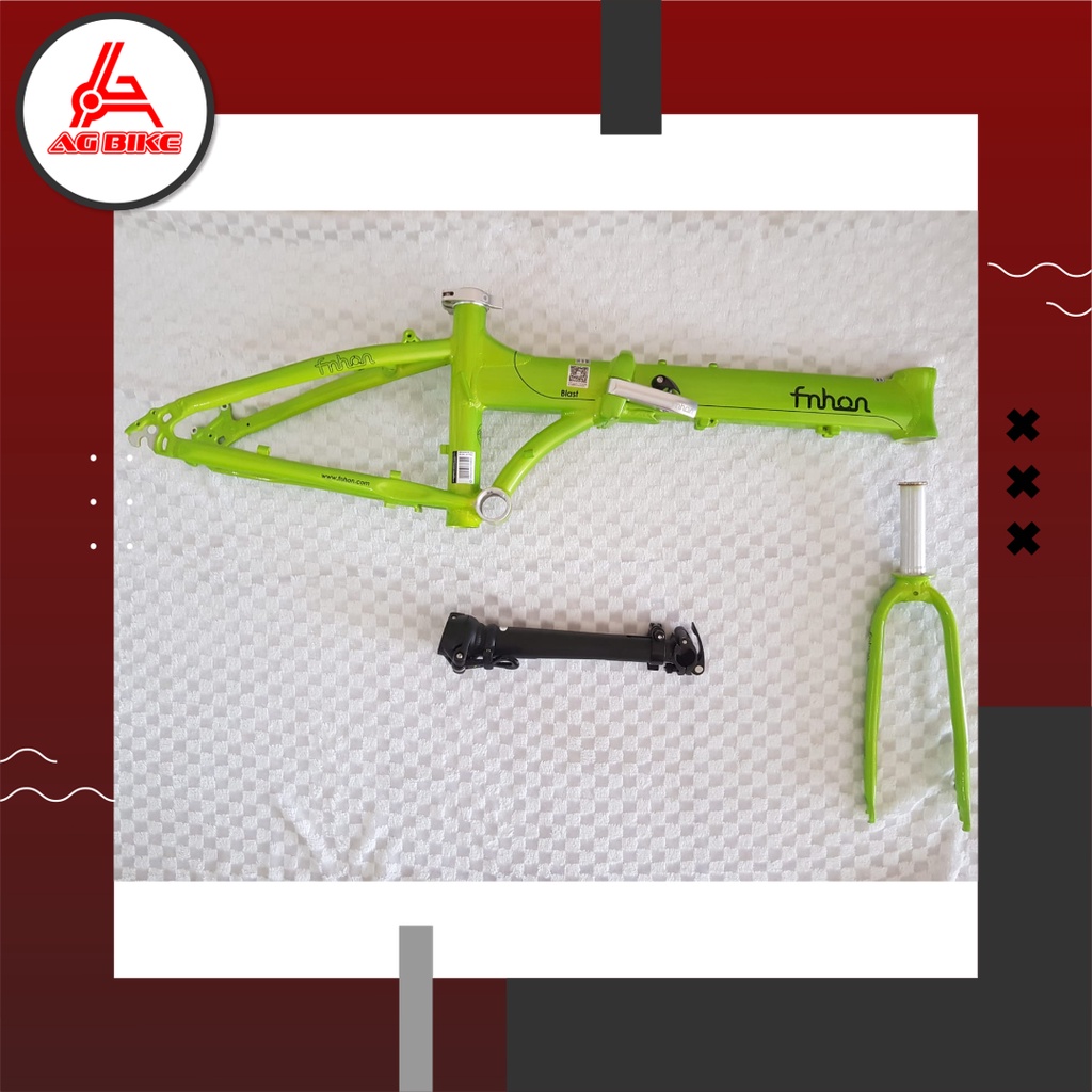 Frame set &amp; handle post FNHON BLAST hijau Discbrake 20inc New Db sepeda lipat alloy