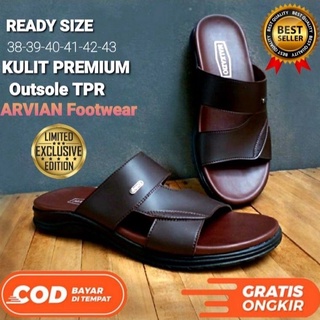Jual Sandal Slide Pria Dewasa Kulit Asli Drak Brown AVR-015 Sandal