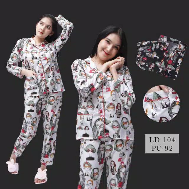 BAJU TIDUR WANITA/PIYAMA WANITA KATUN MOTIF LADIES RETRO CP/PP