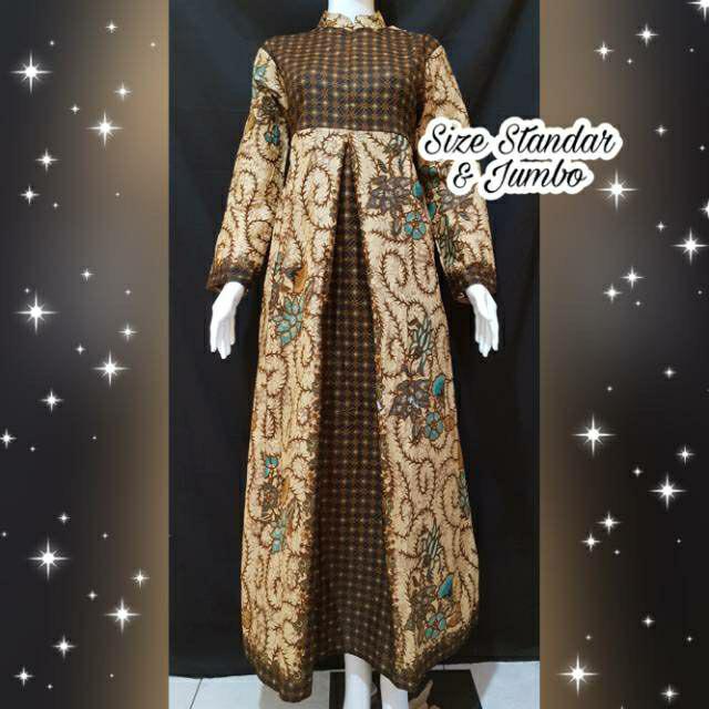 Gamis Batik Pias Sogan Ulir Size Standar Dan Jumbo Bahan Katun Mataram Primisima