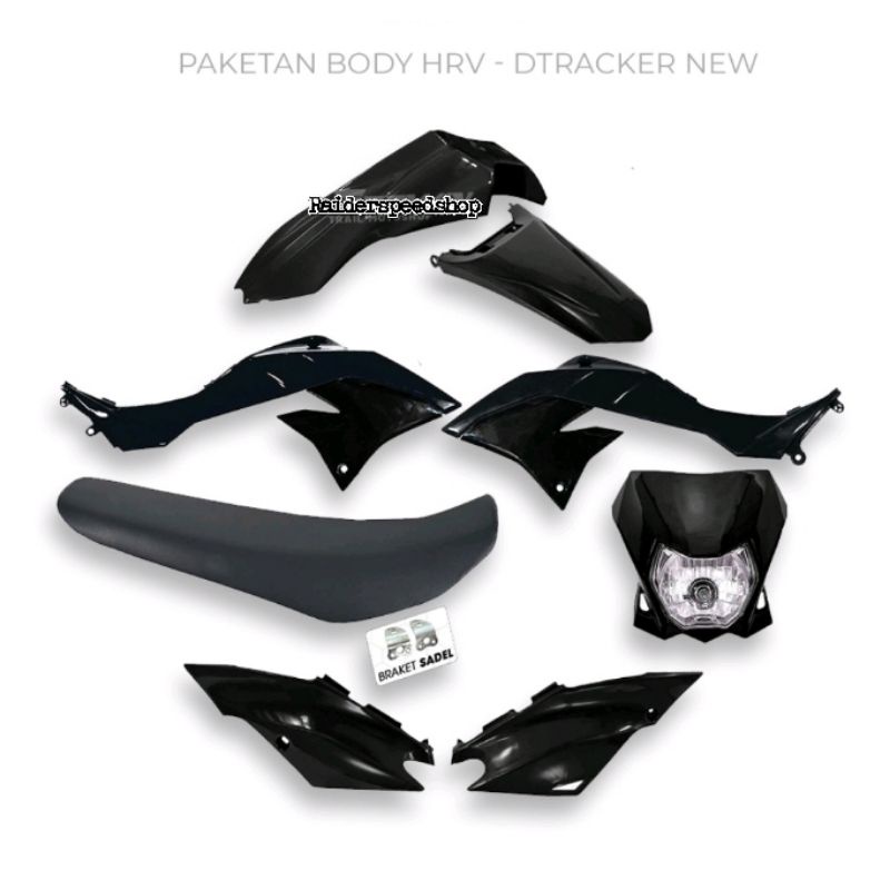 Body Set Bodykit Fullset Cover Body Set Sayap Depan HRV Dtracker DT New PNP KLX 150 BF Warna Hitam