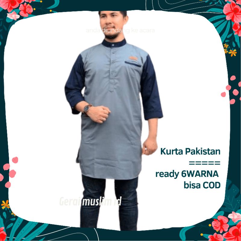 Baju Koko Kurta Pakistan Katun Toyobo Tangan 3/4 Al Muslim Premium Terbaru /Kurta Pakistan Assyam  Toyobo Fodu Premium/ Baju Koko Dewasa/ Atasan Baju Koko Cowok