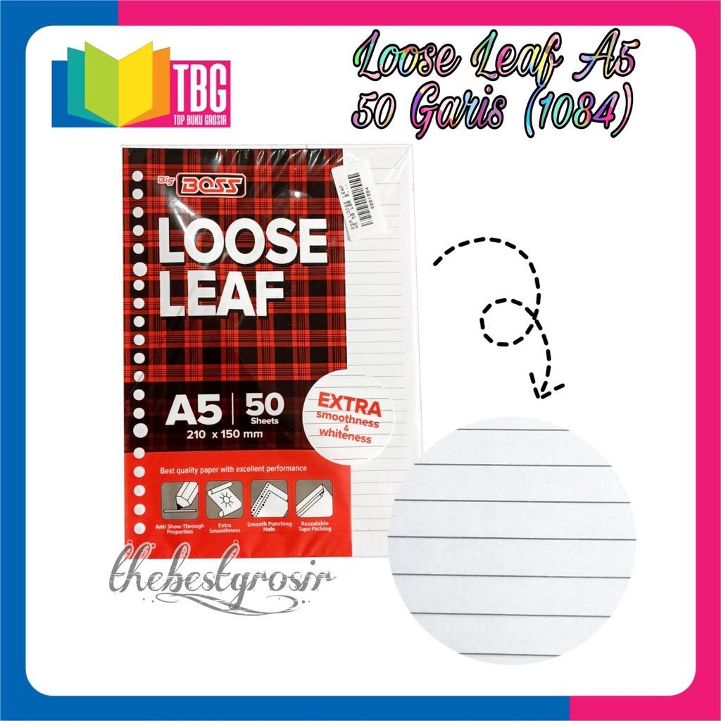 

1 PACK (50 LEMBAR) LOOSE LEAF A5 GARIS BIG BOSS / ISI BINDER A5 GARIS/ REFILL BINDER A5 GARIS (R-1084)