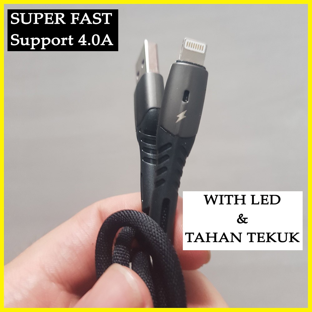 MENO LED iPhone Cable Tahan Tekuk Mobil car 11 12 13 X Xs Max 8 7 6 Charger Kabel 5 Hp ipon SE Data 