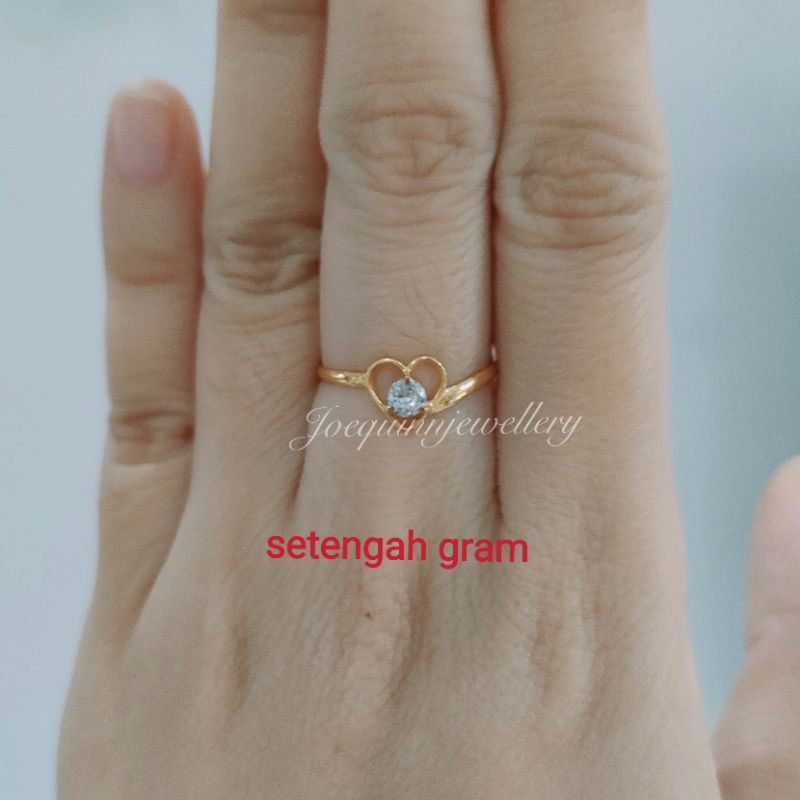 cincin emas muda love setengah gram UK 7-13 ready pink