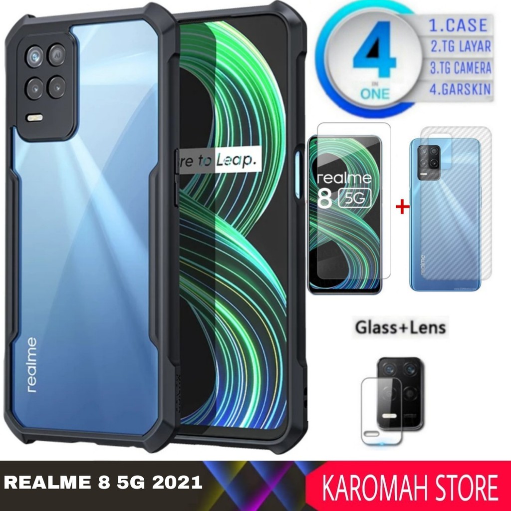 Case Realme 8 5G Shocprof Tpu Tranparan+Tg Bening+Tg Camera+Garskin