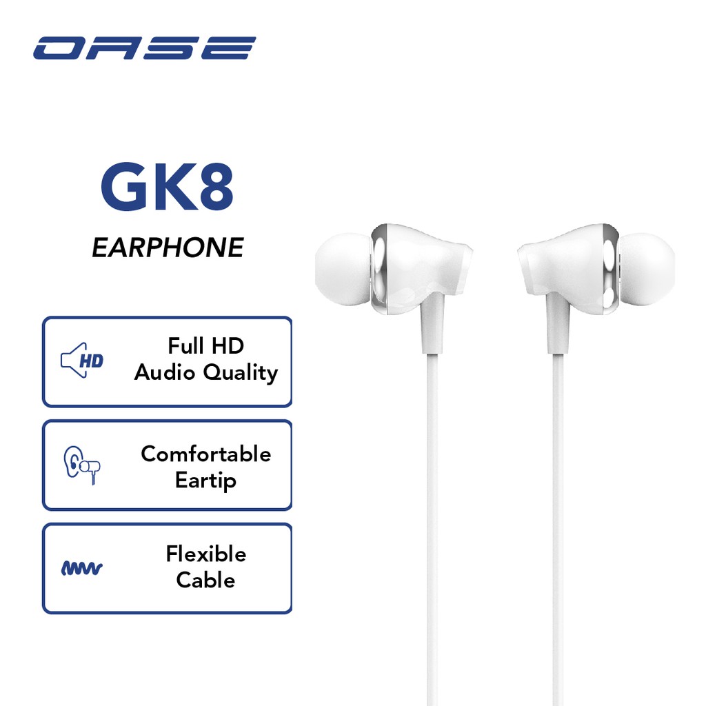 OASE Wired Earphone Headset In Ear Full HD Audio Headphone Handsfree Garansi Resmi 6 Bulan GK8