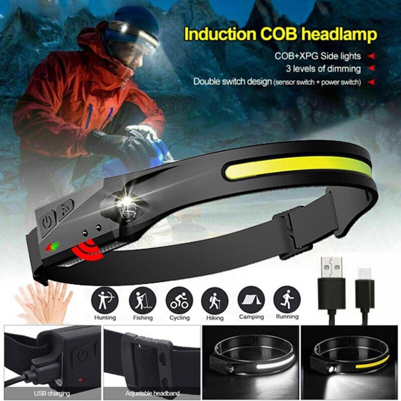 Senter Kepala Mini 4 mode pencahayaan Headlamp Flashlight Sensor USB LED XPE