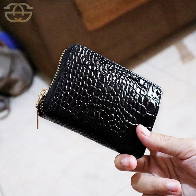 Dompet Kartu Resleting Croco serat kayu 6649 Card holder THR