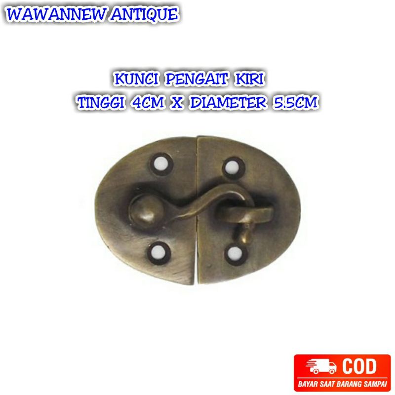 Kunci Pengait Lemari Pintu Rumah Kuningan Kiri 5.5cm / Oval Latch With Hook