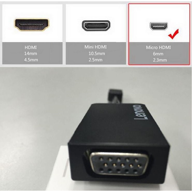 Converter Micro HDMI to VGA Display Adapter Proyektor Lenovo Original