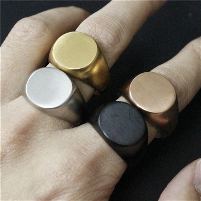 Cincin Titanium Gold Ring Oval Plate Cincin Emas Couple Ring Signet