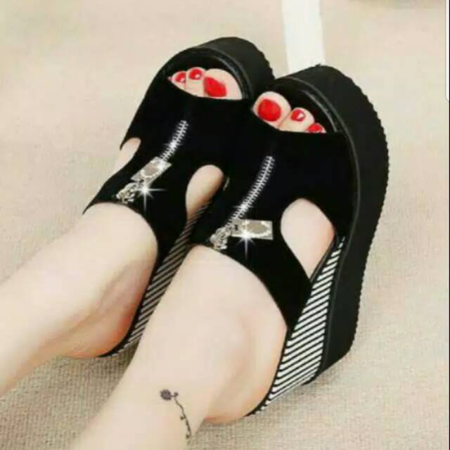 ABBUSHOES Dh 158 sendal wedges sendal sleting 12cm