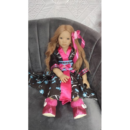 baju boneka kimono reborn, lukthep hitam pink
