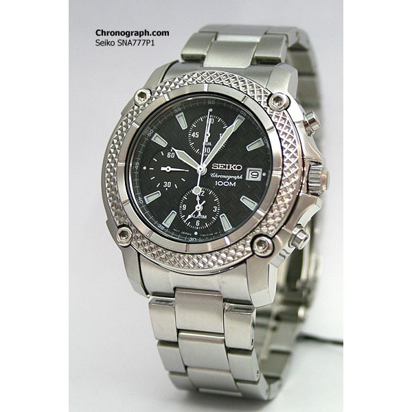 Seiko Quartz SNA777P1 Chronograph Alarm Black Dial Jam Tangan Pria SNA777