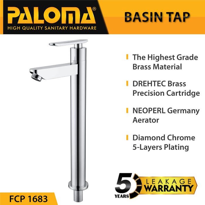 PALOMA FCP 1683 KERAN KRAN AIR DINGIN WASTAFEL  CUCI TANGAN TINGGI BRASS CHROME BERKUALITAS