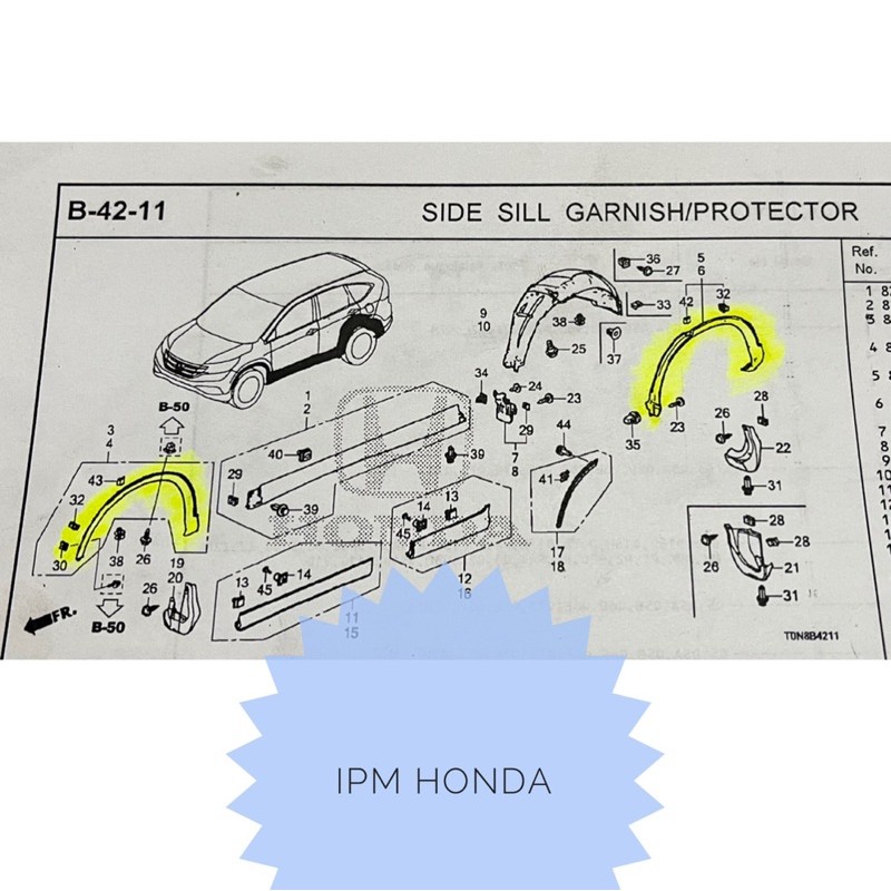 Protector Garnish Spoiler Spakbor List Cover Over Fender Honda CRV RM Gen 4 2013 2014 2015 2016 2017 74115 T0A Depan Kanan 74165 T0A Depan Kiri  74410 T0A Belakang Kanan 74450 T0A Belakang Kiri