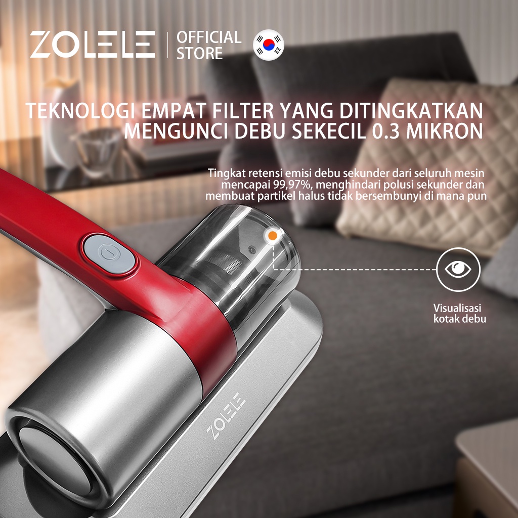 ZOLELE Dust Mite Vacuum Cleaner Penyedot debu genggam UV Light HEPA Filter genggam ZF001