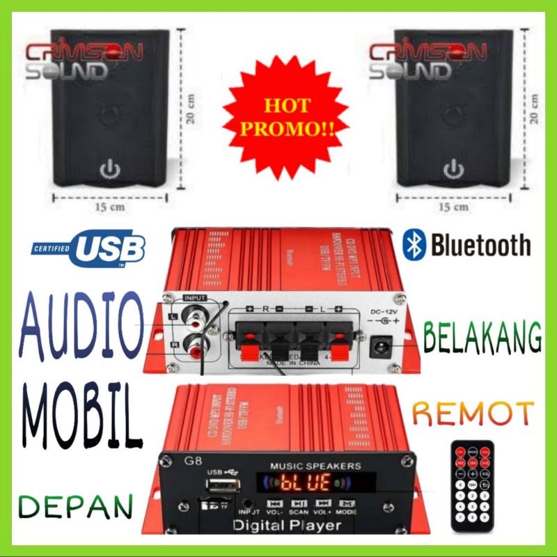 Paket Audio Mobil Amplifier Bluetooth Usb Speaker Crimson 2 Unit Promo