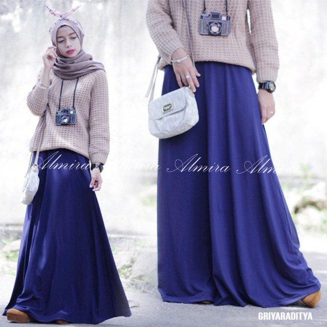 Rok Panjang Polos Ironless  Maxi Skirt Model A line Fit n Flare Rok Jersey Almira Griyaraditya