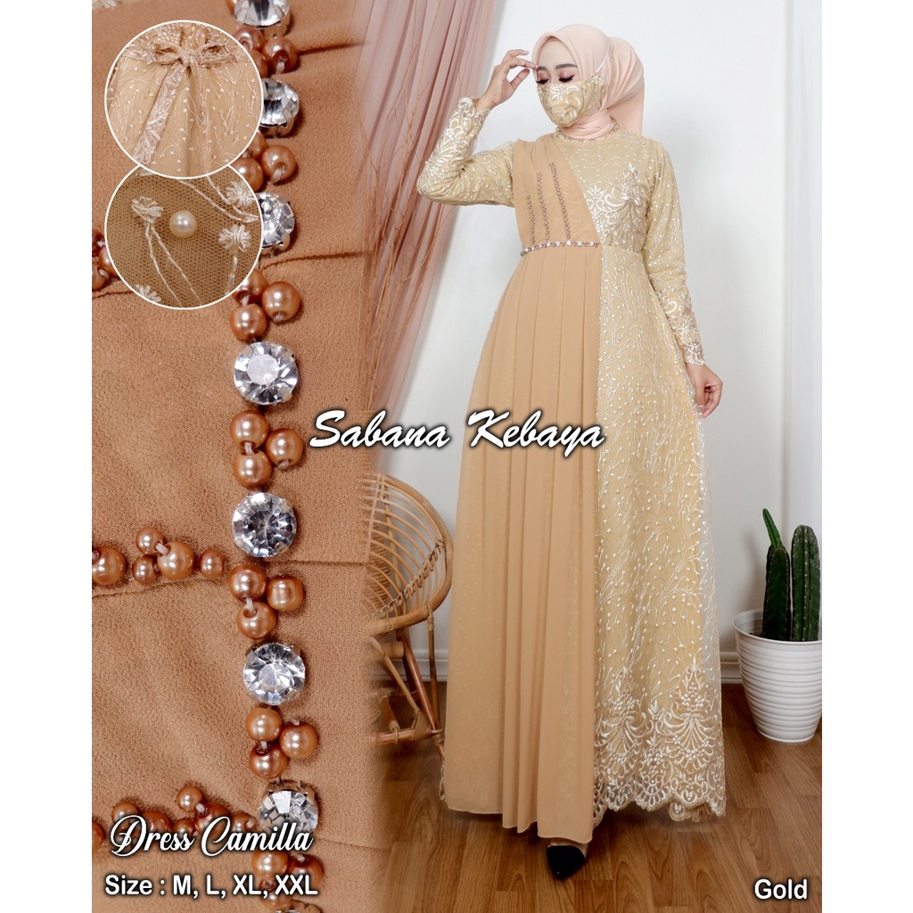 Permata Olshop / Camilla Dress SK / Kebaya Gamis Pesta Modern / Gamis Kondangan Mewah / Kebaya Payet