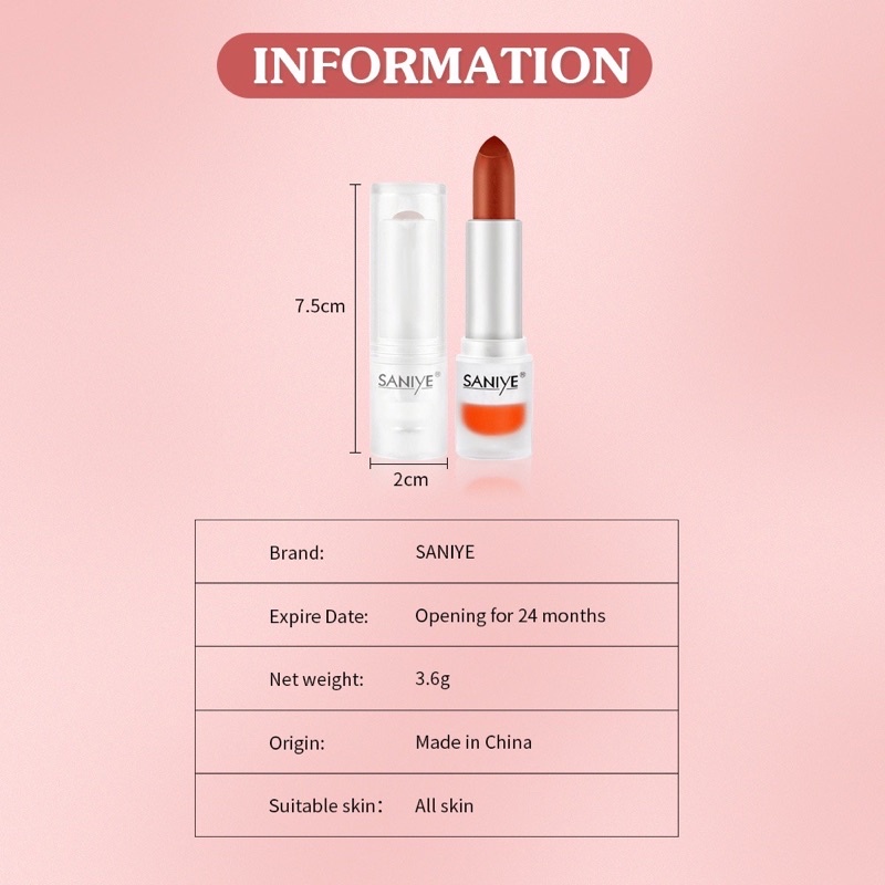 SANIYE K2000 Es batu transparan Velvet Lipstik Lipstick Makeup Bibir Tahan Lama BPOM