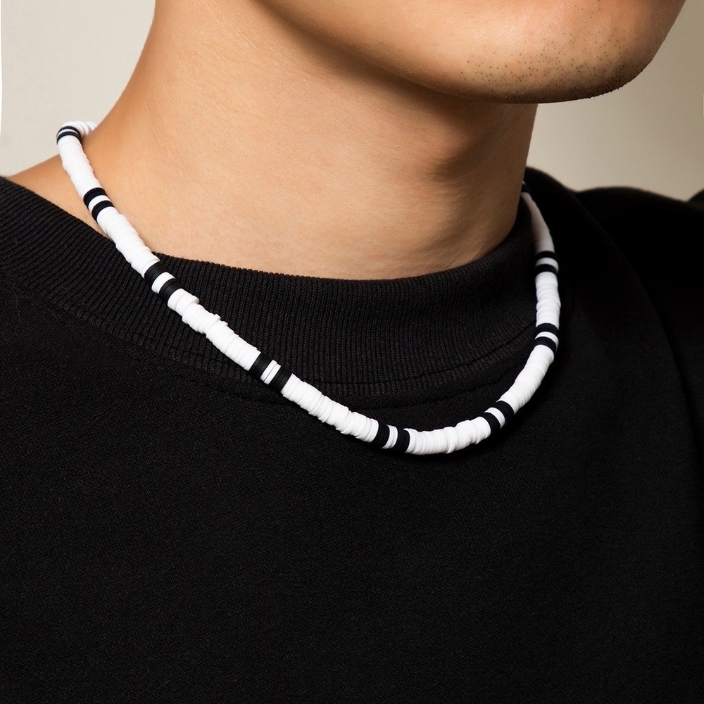 Kalung Choker Manik-Manik Tanah Liat Warna Hitam Putih Gaya Minimalis Untuk Pria Dan Wanita