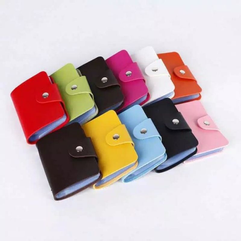 Dompet Kartu Kulit Warna Warni 12 Slot Card Holder Serbaguna Penyimpanan Kartu Nama