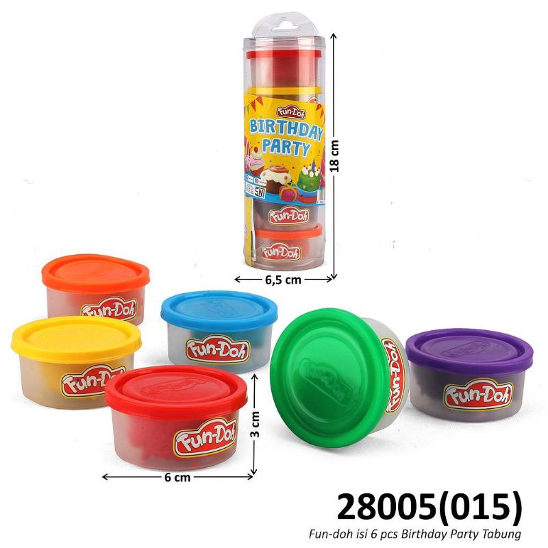 28005 - Mainan Malam Plastisin Fundoh Birthday Party Fun-Doh isi 6 cup cetakan tutup