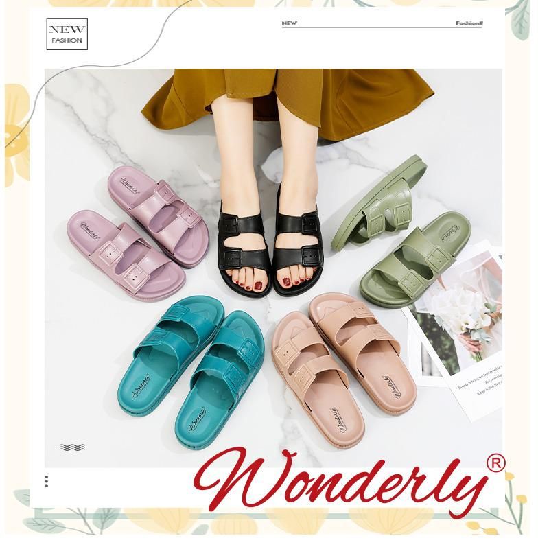 2062-WL2 [WONDERLY] Sendal Jelly Sandal Wanita Rumahan Sandal Selop Sandal Flatbed Sandal Tali 2 Sandal 2 Baris Sandal Birken