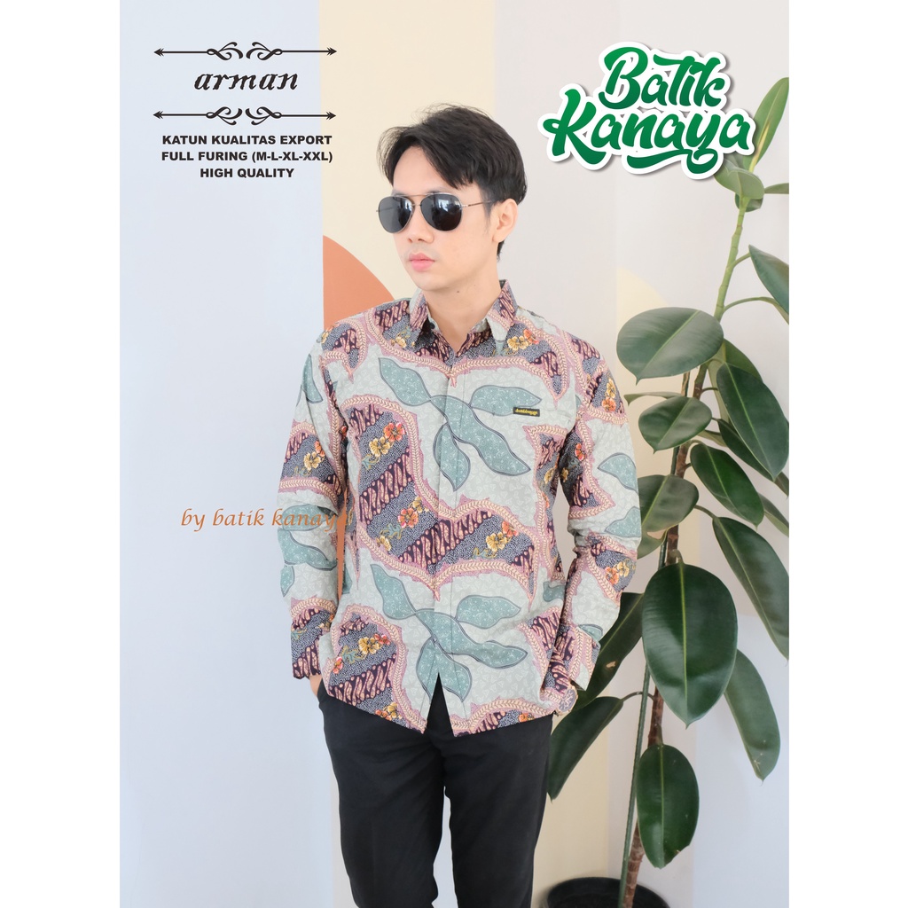 Kanaya - Kemeja Batik Pria Lengan Panjang Full Furing Bahan Katun Kualitas Ekspor ARMAN