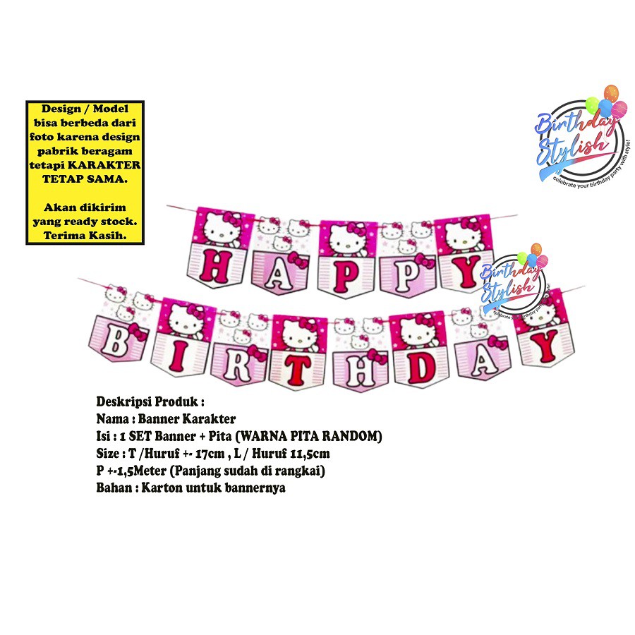 Banner Karakter Hello Kitty Ultah/ Bunting Flag Ultah Hello Kitty/ Banner Ultah Hello Kitty Karton