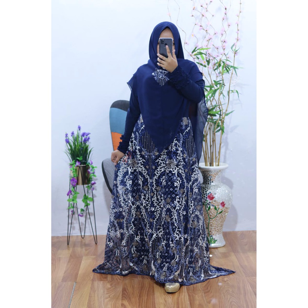 GAMIS BRUKAT DEWINA TILE BROKAT KELILING inner jersey adem baju wanita kondangan dress pesta hajatan