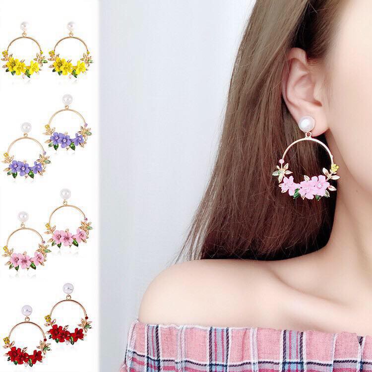 C2 Anting Panjang Bunga Jewellery Mutiara Anting Korea C2 Anting Panjang Bunga Jewellery Mutiara Anting Korea