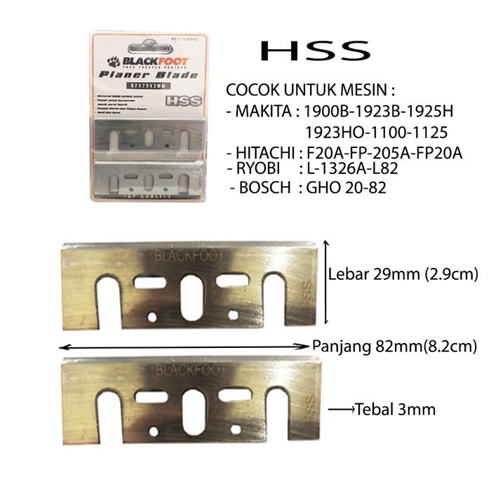 Mata Mesin Serut Ketam Pasrah Makita Mactek Mata Pisau Planer SKH HSS ORIGINAL BLACKFOOT TOP QUALITY