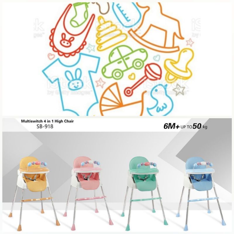 SpaceBaby SB 918 Baby Chair Baby Booster Seat 4 IN 1 High Chair Kursi Makan Anak Bayi