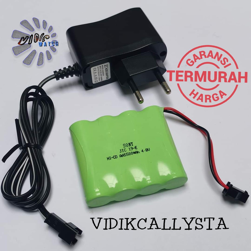 Paket Baterai dan Charger RC AA 5500mAh 4.8V isi 4 Soket Hitam