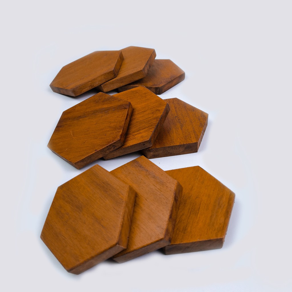 TATAKAN GELAS | ALAS GELAS | COASTER KAYU SOLID HEXAGON