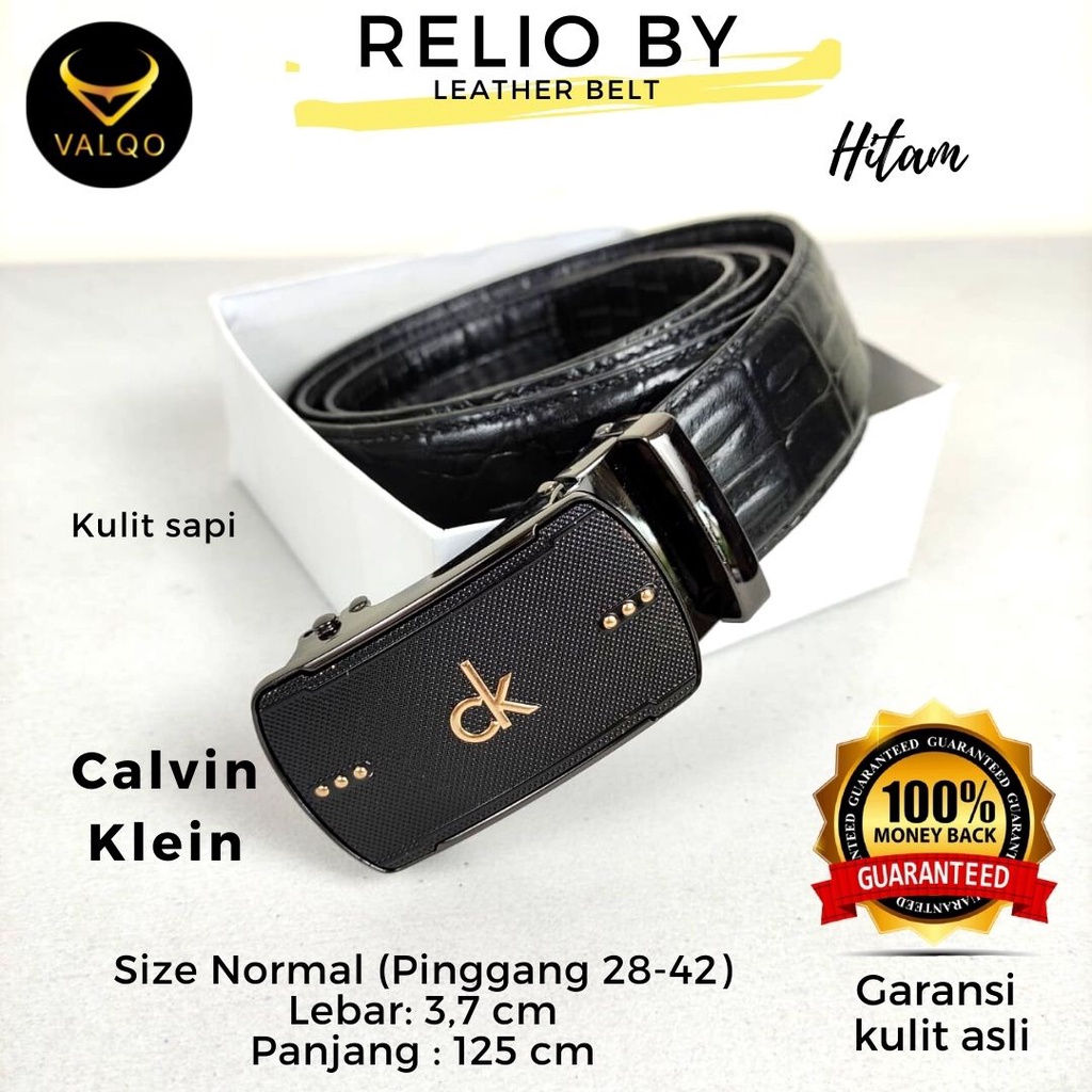 [VALQO] RELIO BY Hitam 125 cm Ikat Pinggang kulit Sapi Motif Buaya Gesper Premium Sabuk Pria Pinggang Normal