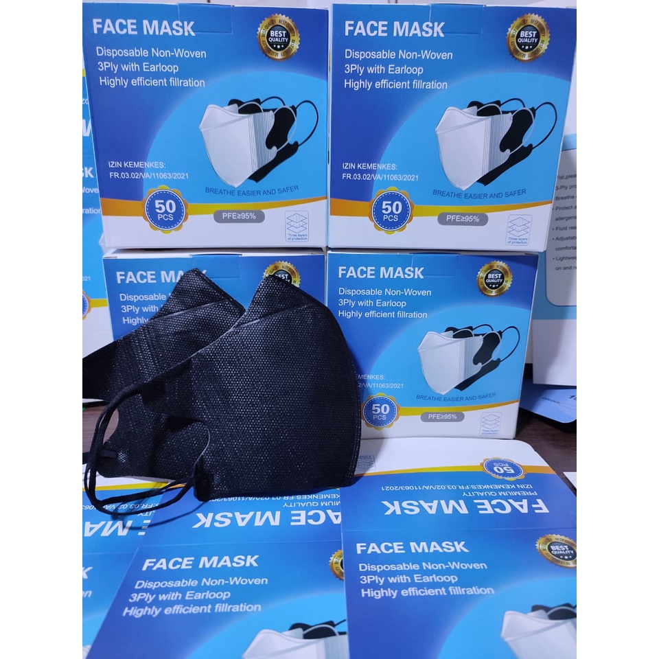 Masker Duckbill Hitam - masker duckbill hitam garis 1 PCS / Masker hitam polos