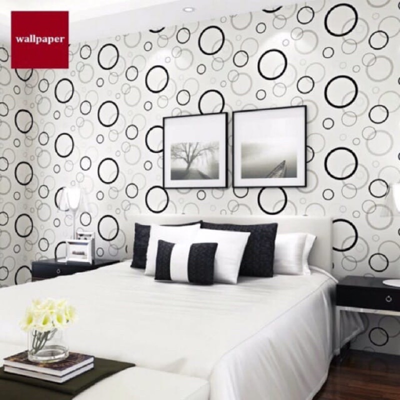 WALLPAPER MOTIF POLKADOT HITAM PUTIH/Wallpaper sticker motif polkadot hitam putih