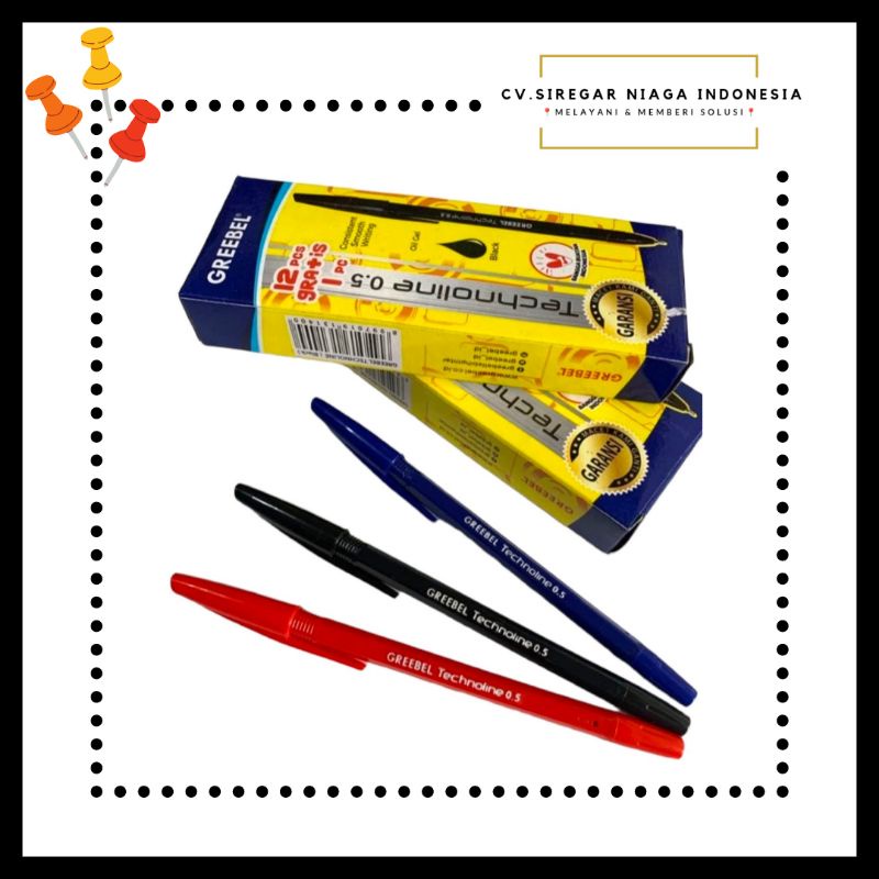

(1 Pack) Pulpen Standar / Pena / Bulpen / Bolpoin Pen Greebel Technoline 0,5 mm ORI Murah Berkualitas