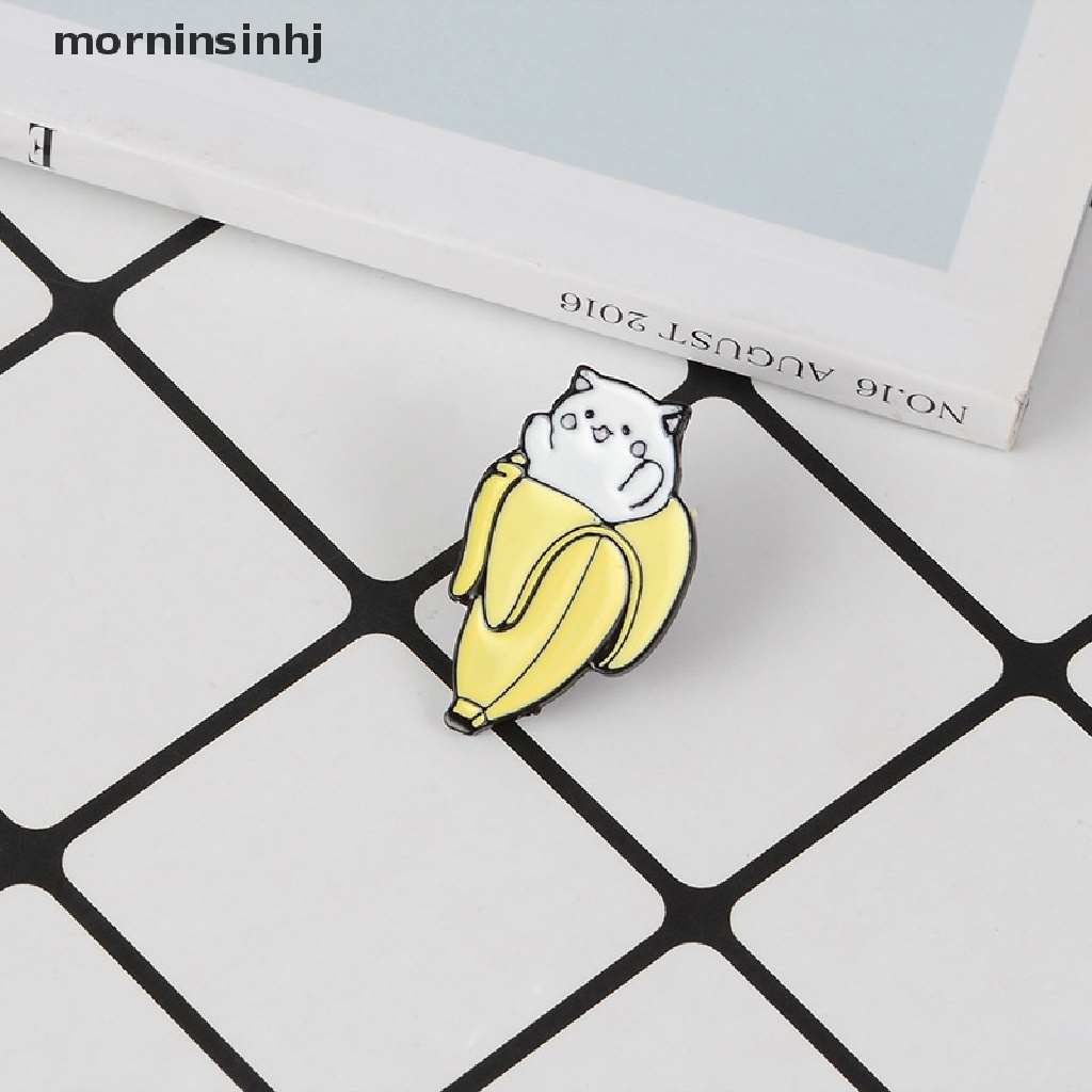 Mornin Bros Pin Enamel Bentuk Pisangkucing Kartun Untuk Aksesoris Fashion