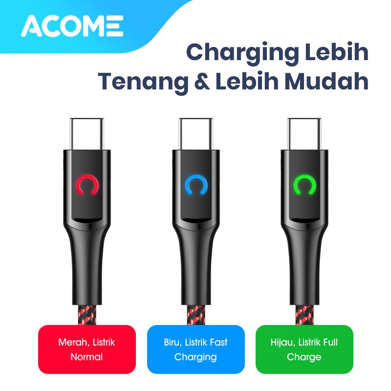 ACOME KABEL DATA TYPE-C 100CM 3A INTELLIGENT POWER-OFF GARANSI RESMI 1 TAHUN AZC-010