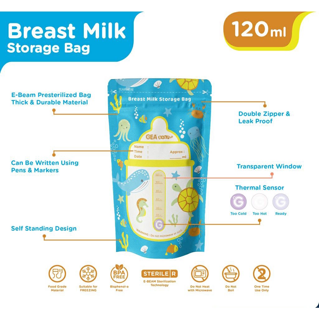 GEA Baby Breast Milk Storage Bag - Pattern Edition 120ml @30 bags / Kantong ASI